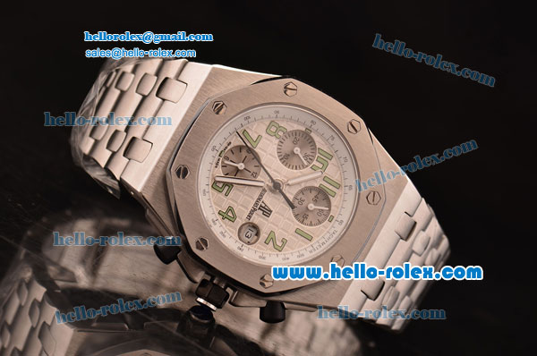 Audemars Piguet Royal Oak Offshore Swiss Valjoux 7750-DD Automatic Full Steel with White Dial and Green Numerals Markers- Run - Click Image to Close